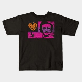 The TELL TALE HEART, The RAVEN, and Edgar Allan Poe 80s colors Distressed Flag Kids T-Shirt
